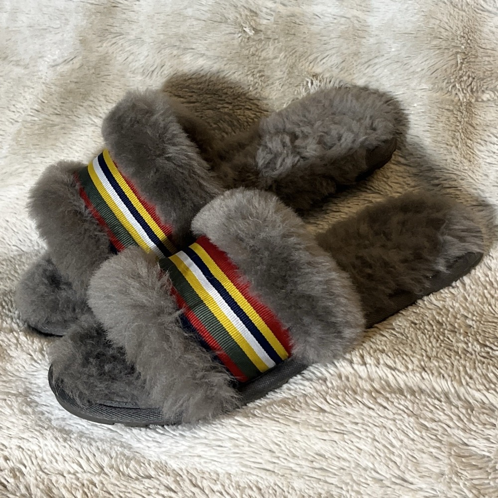 EMU Australia Mayberry Rainbow Charcoal Grey Sheepskin Slide Slippers Women's 8